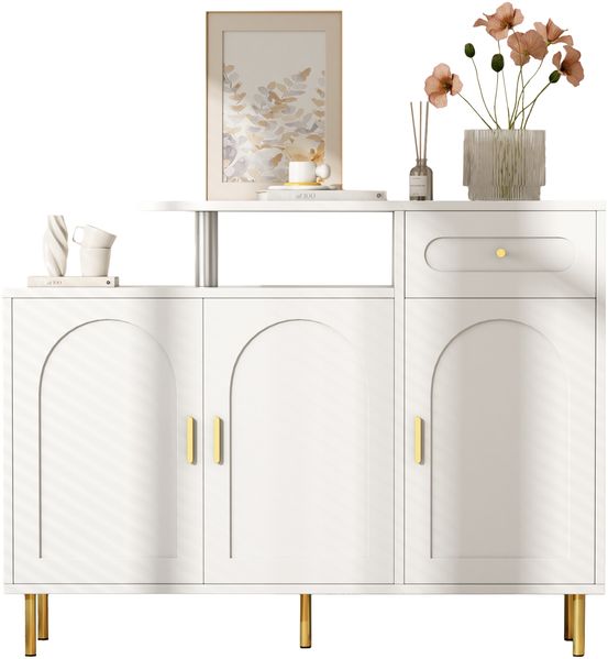 Kommode/Sideboard/Schuhschrank mit Metallgriffen, 1 Schublade und 3 Türen, auf Metallfüßen, Weiß. Maße: B120 × H92 × T35 cm Bild 6