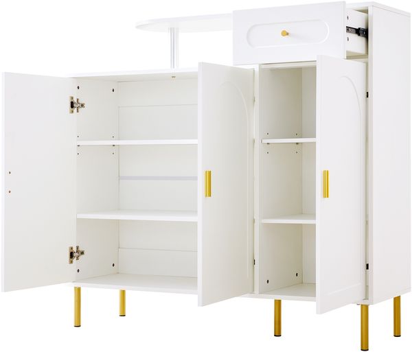 Kommode/Sideboard/Schuhschrank mit Metallgriffen, 1 Schublade und 3 Türen, auf Metallfüßen, Weiß. Maße: B120 × H92 × T35 cm Bild 7