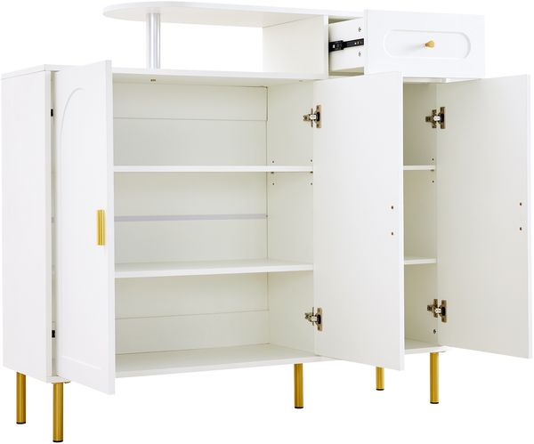 Kommode/Sideboard/Schuhschrank mit Metallgriffen, 1 Schublade und 3 Türen, auf Metallfüßen, Weiß. Maße: B120 × H92 × T35 cm Bild 10
