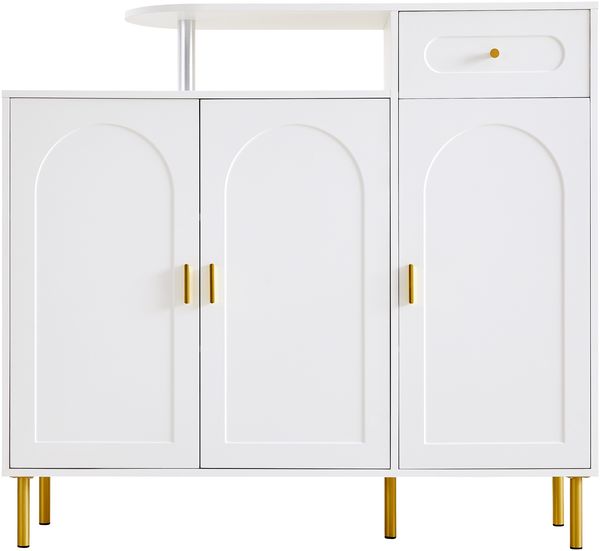 Kommode/Sideboard/Schuhschrank mit Metallgriffen, 1 Schublade und 3 Türen, auf Metallfüßen, Weiß. Maße: B120 × H92 × T35 cm Bild 9