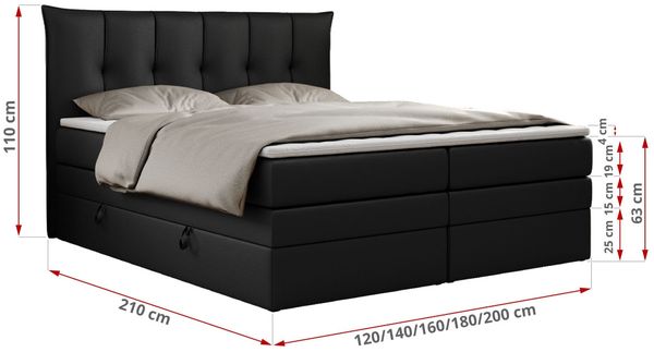 Boxspringbett 7-Zonen Taschenfederkernmatratze und Topper - PREMIUM-10-KING - 200x200cm - Schwarz Kunstleder - H3 Bild 5