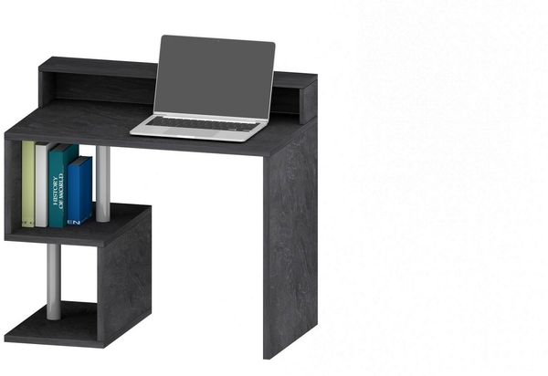 Dmora Schreibtisch Giusy, Linearer Schreibtisch mit Ablagefächern und LED-Leuchten, Mehrzweck-Büroschreibtisch mit Platte, 100x50h93 cm, Schiefer Bild 7