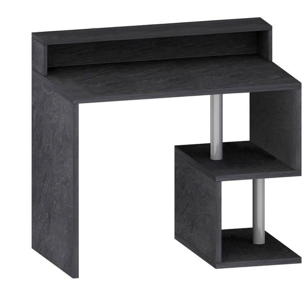 Dmora Schreibtisch Giusy, Linearer Schreibtisch mit Ablagefächern und LED-Leuchten, Mehrzweck-Büroschreibtisch mit Platte, 100x50h93 cm, Schiefer