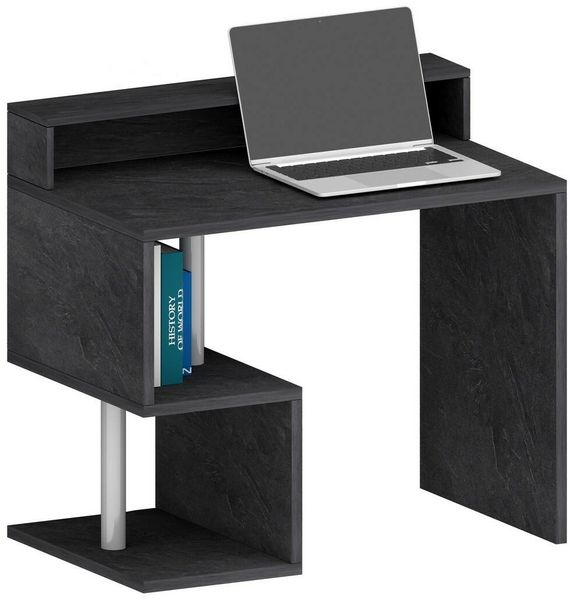 Dmora Schreibtisch Giusy, Linearer Schreibtisch mit Ablagefächern und LED-Leuchten, Mehrzweck-Büroschreibtisch mit Platte, 100x50h93 cm, Schiefer Bild 8