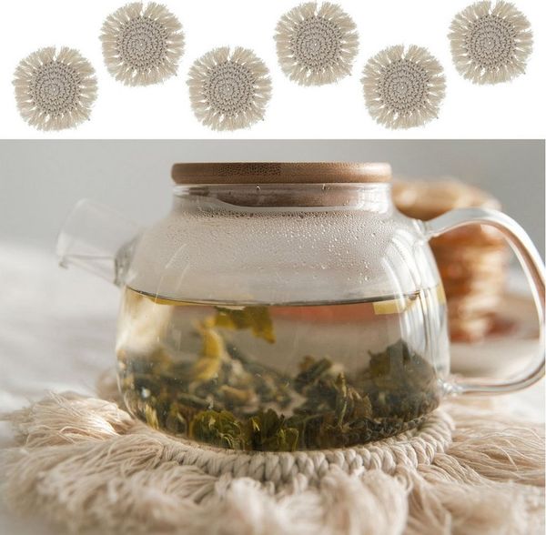 CEPEWA Glasuntersetzer Untersetzer 6er Set Makramee Ø10cm creme rund