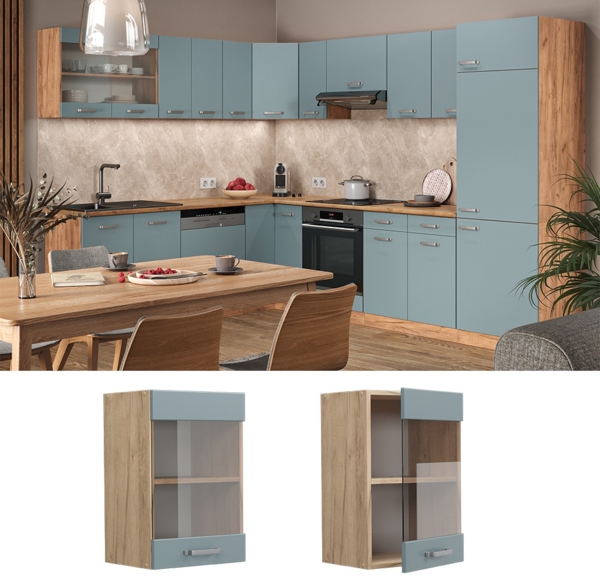 Küchenglasschrank R-Line Blau-Grau 40 cm Vicco Bild 2