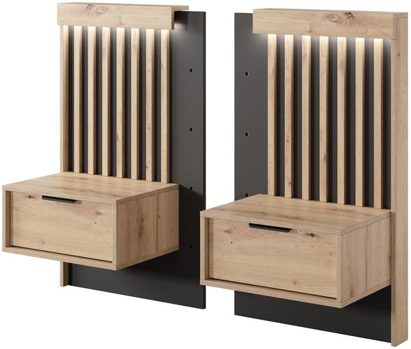 2er-Set Nachtkonsole Nachtschrank Tally 50x39x104cm Artisan Eiche anthrazit