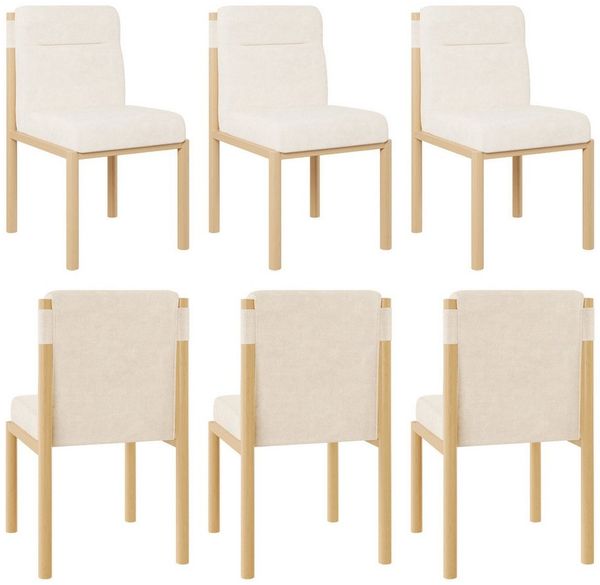 Flieks Esszimmerstuhl Eisengestell in Eichenholz-Optik (Set, 6 St), 6er Set Polsterstühle Wohnzimmerstuhl Sherpa-Stoff Beige