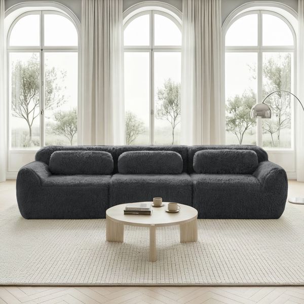 Sofa, modulares Ecksofa mit großzügiger Sitzfläche, Plüschstoff, Grau, ohne Montage,291*104*73 cm