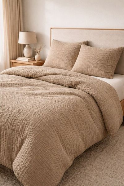 Sandiik Bettwäsche Musselin Bettwäsche „Warm Taupe“ – aus Biobaumwolle, Made in Stuttgart 100% Biobaumwolle