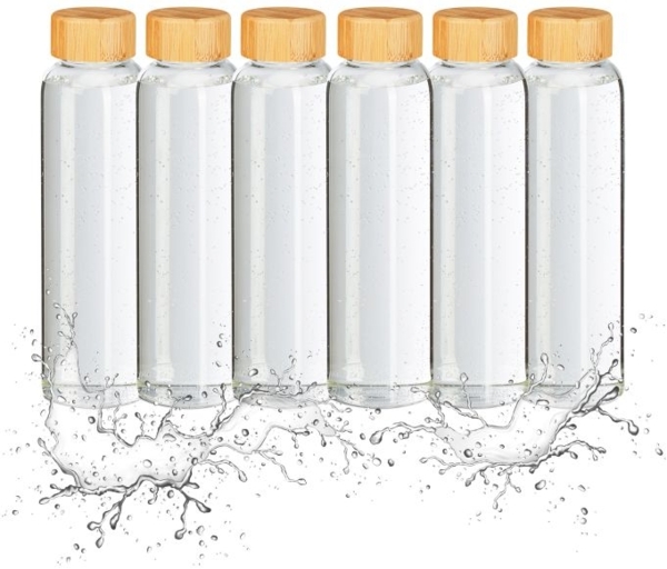 6x Trinkflasche mit Bambusdeckel 500ml