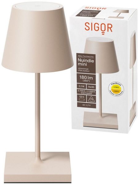 SIGOR LED Tischleuchte Akku-Tischleuchte, Dimmbar, LED fest integriert, Warmweiß