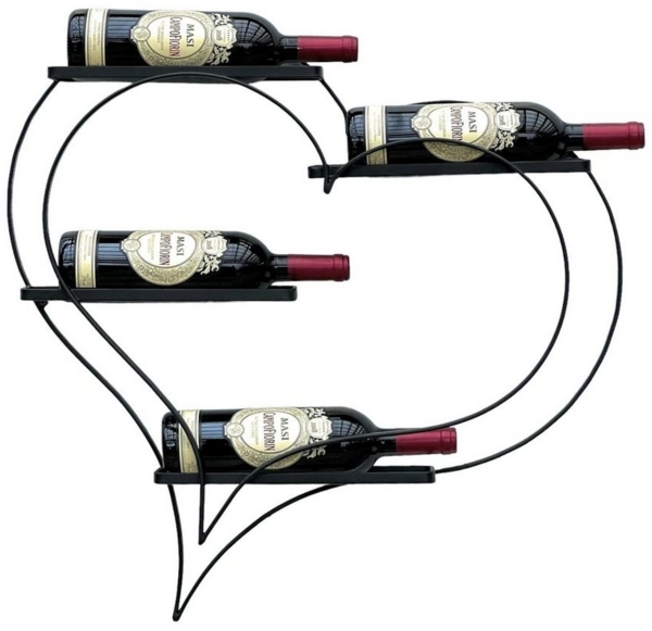DanDiBo Weinregal Metall Schwarz Herz 96417 Flaschenregal für 4 Flaschen 65 cm Flaschenhalter Wand Wandregal