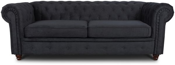 Sofa Chesterfield Asti 3-Sitzer, Couchgarnitur 3-er, Sofagarnitur, Couch mit Holzfüße, Polstersofa - Glamour Design (Schwarz (Capri 19))
