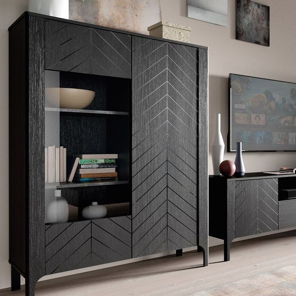 Lomadox Wohnwand MAZARA-161, (2-St, Lowboard Highboard), Wohnzimmermöbel mit Fischgrät Dekor, Push-to-Open, Softclose-Funktion