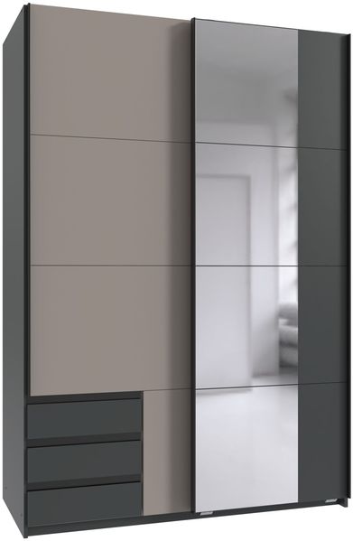 Kleiderschrank Emden in Graphit mit Saharagrau- Schwebetürenschrank in verschiedenen Varianten wählbar - Kleiderschrank Breite 135 cm mit Spiegel