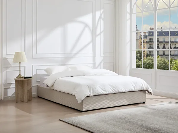 Vente-unique - FIRMEO Lattenrost und Bettrahmen Samt Beige - B 168 cm x H 30 cm x L 211 cm