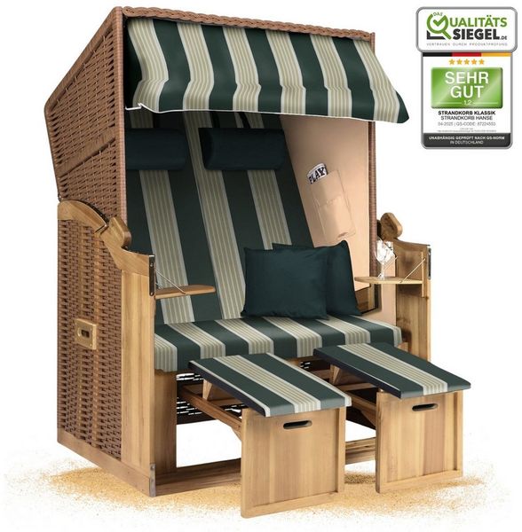 Strandkorb Hanse Strandkorb Strandkorb 2-Sitzer Ostsee Volllieger in Natur Beige Grün, BxTxH: 120 x 80 x 160 cm, Ostsee Volllieger, Ostsee 2-Sitzer Modell 2025, Stabiles Wacholder mit handgefertigtem Polyrattangeflecht
