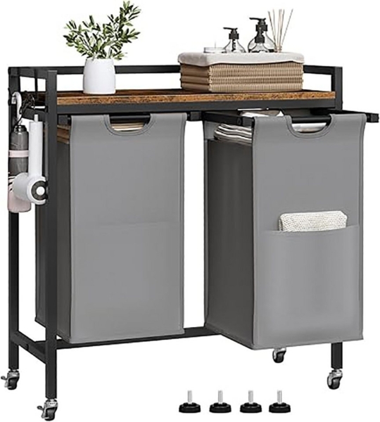 EUGAD Wäschekorb (1 St), Wäschesammler, mit Rollen, Ablage, Haken, ausziehbar abnehmbar