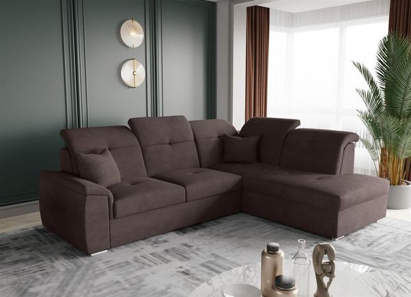 Ecksofa Schlafsofa Sofa FREJA Stoff Brooklyn Schokoladenbraun Ottomane Rechts