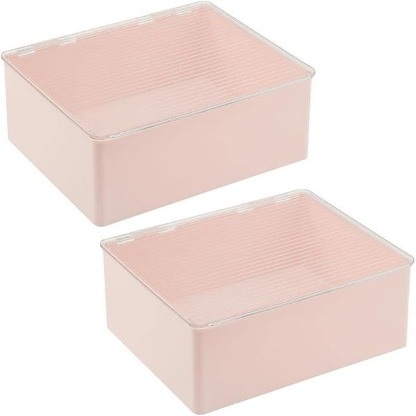 Kunststoffbox mit Deckel klappbar Organizer stapelbar 2er Set mDesign rosa/klar