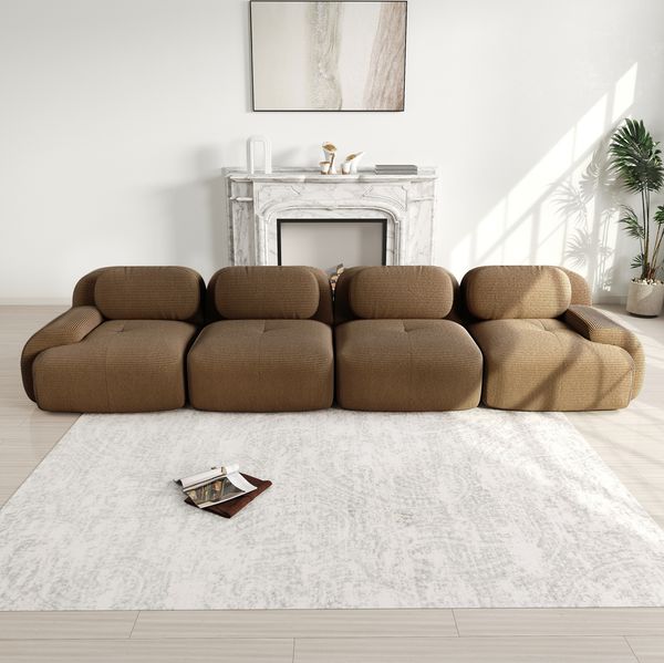 Modulares Ecksofa 75cm×388cm×103cm aus Cordstoff in Braun – rahmenlos, mit 32D-Hochdichteschaum und montagefrei