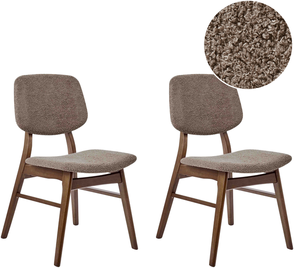 Esszimmerstuhl 2er Set ELAINE Bouclé Dunkelbraun Taupe