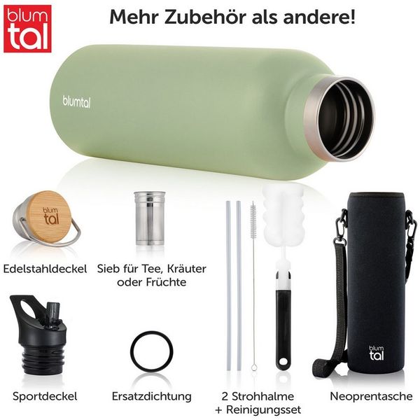 Blumtal Thermoflasche Thermosflasche 1L - doppelwandige Flasche Edelstahl 1L - BPA frei