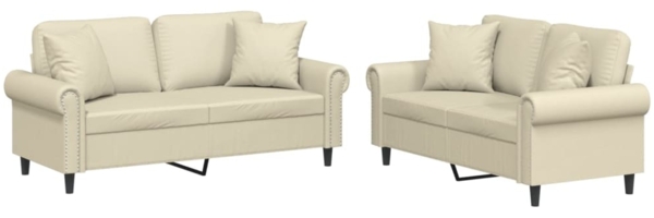 vidaXL 2-tlg. Sofagarnitur mit Kissen Creme Kunstleder 3202161