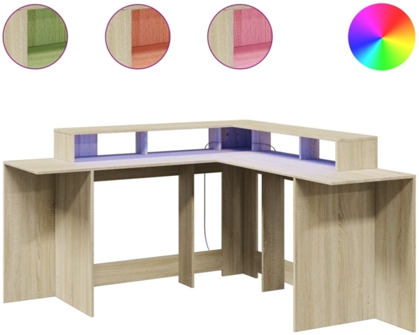 vidaXL LED-Schreibtisch Sonoma-Eiche 152x152x91 cm Holzwerkstoff 3309458