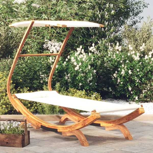 vidaXL Sonnenliege mit Dach 100x190x134 cm Bugholz Massiv Creme 313943