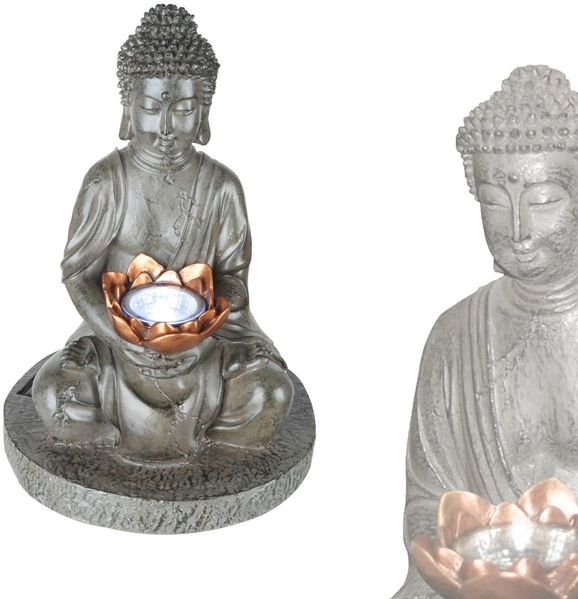 LED Solarleuchte BUDDHA aus Kunststoff in grau