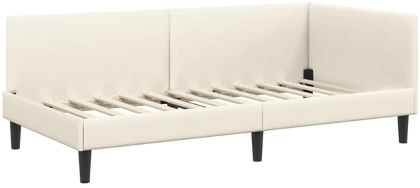 vidaXL Eckbettgestell mit Kopfteil Creme 100 cm x 200 cm Stoff 42016243