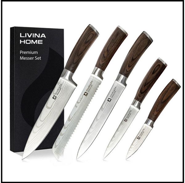 LIVINA HOME Allzweckmesser Kochmesser, Küchenmesser mit extrem scharfer 13cm Klinge, Universalmesser, Messer Echtholzgriff, Oster Deal Sale!