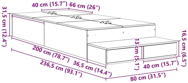 vidaXL Bett mit Stauraum Schwarz Eichen-Optik 236.5 x 80 x 31.5 cm 3335598 Bild 7