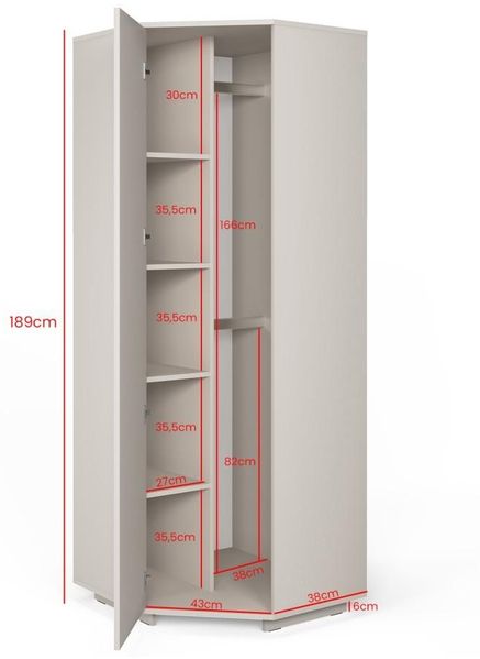 Garderoben-Set Napoli Version 21: Eckschrank mit Polsterpaneelen, Schuhschrank Flur und Eingangsbereich (Cashmere/Trinity 16), 189 x 70 x 140 cm Bild 5