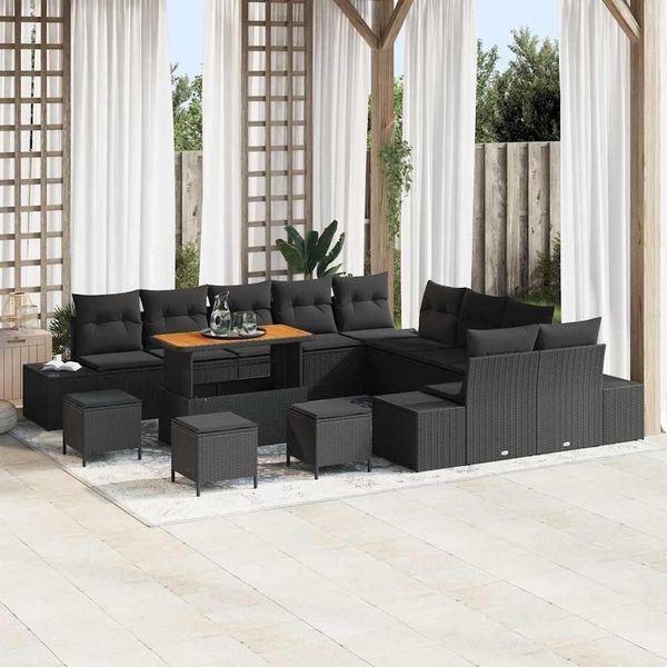 vidaXL Gartensofa-set mit Kissen 14 pcs Schwarz Poly-Rattan 3362849