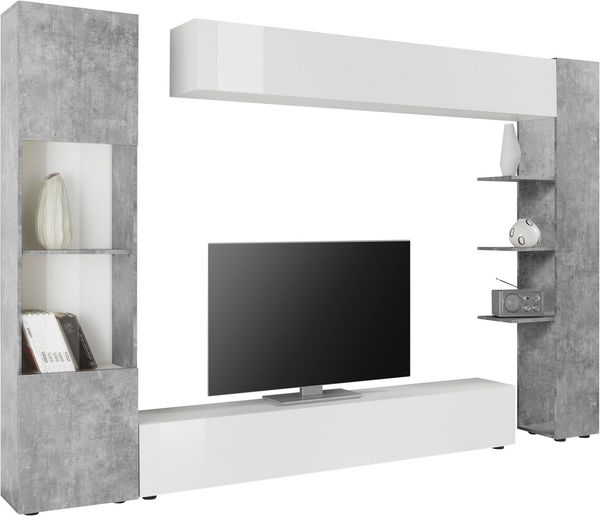 TV-Möbel TV-Wand SIRIUS - Weiß & Betonfarben