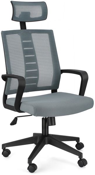 Bürostuhl Manro mit Kopfstütze, Stoff und Netz, modern und ergonomisch, grau, höhenverstellbar