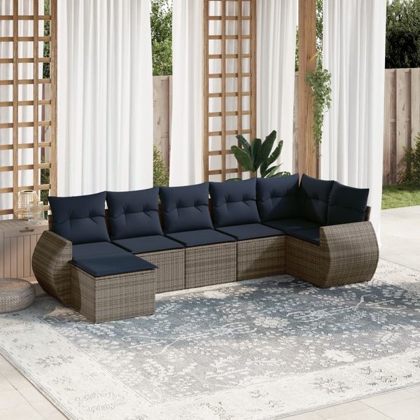 vidaXL 7-teiliges Gartensofa-Set mit Kissen, grau, Polyrattan 3221680