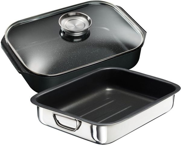 KING Bräter, Aluminiumguss (Set, 3-tlg), 6 l + Glasdeckel, Keramikbeschichtung »Fusion«, Aromaknopf