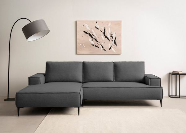 Home affaire Ecksofa TVINNU, L-Form, 275cm, in Cord und Leinenoptik, wahlweise Recamiere rechts/links, schwarze Füße, bequemer Sitzkomfort