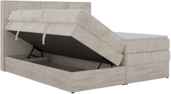 Boxspringbett mit Bettkasten NORDIC KING 200 x 200 cm, 7-Zonen Multipocket-Matratzen H4 und Topper T25, zwei Bettkästen, holz Optik, gepolstertes Kopfteil - Beige Cord Bild 8