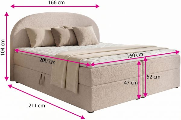 Boxspringbett Cloud mit 2 Bettkästen, Doppelbett mit Bonell-Matratze und Topper, Polsterbett in weichem Bouclé-Stoff, Bett, Bettgestell für Schlafzimmer (Grau (Coral 75), 160 x 200 cm) Bild 4
