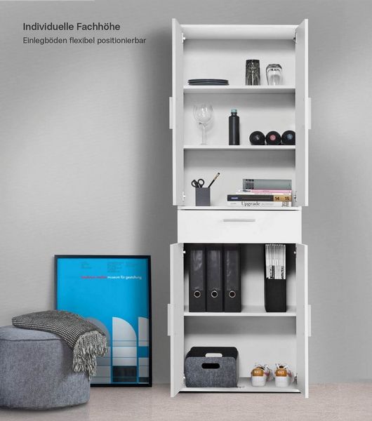 mokebo® Mehrzweckschrank 60cm Breite mit Schubladen & Einlegeböden 'Der Praktische' hoher Schubladenschrank in weiß, großer Schrank & Hochschrank | 60 x 180 x 34 (B/H/T in cm)