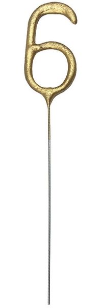 partydeco Tortenstecker, Wunderkerze Geburtstag 15cm Zahl 6 Gold 1 Stück