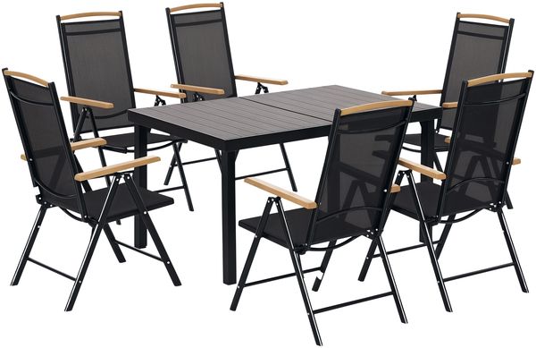 Sitzgruppe klappbar für 6 Personen 1 Tisch+6 Stühle Gartenmöbel Set Sitzgarnitur Aluminium Mesh Schwarz