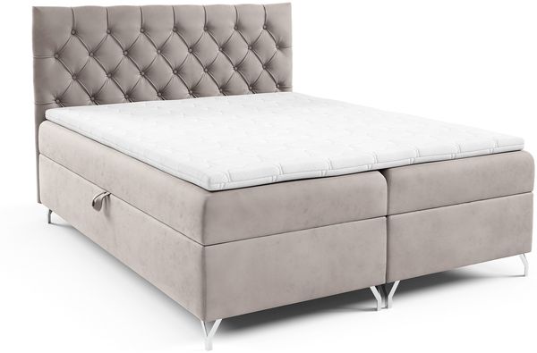 MEBLINI Boxspringbett GIULIA 120x200 cm mit Bettkasten – H4/Beige Samt Polsterbett - Doppelbett mit Topper & Taschenfederkern-Matratze Bild 2