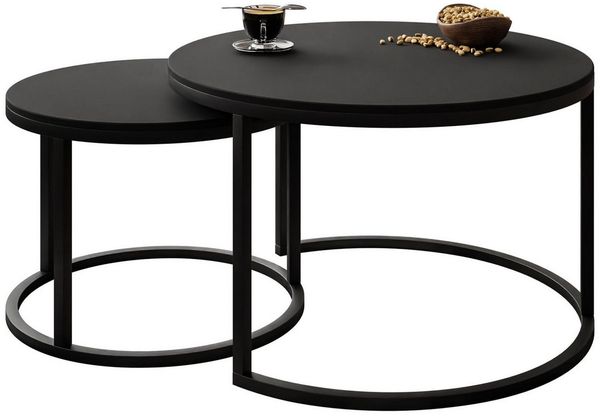 Lookway Couchtisch CIRI 2in1 Schwarzmatt (2er Set), Durchmesser: ⌀70 cm und ⌀50 cm