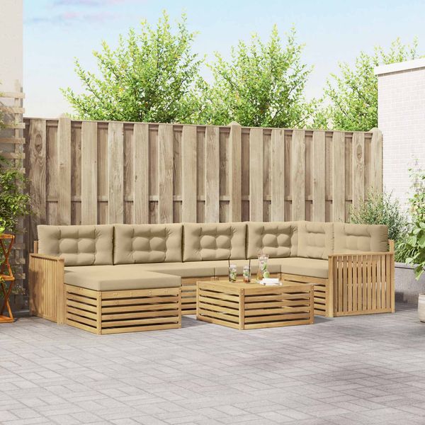 vidaXL Outdoor-Sofagarnitur mit Kissen 7 pcs Weiß und Beige 3390803